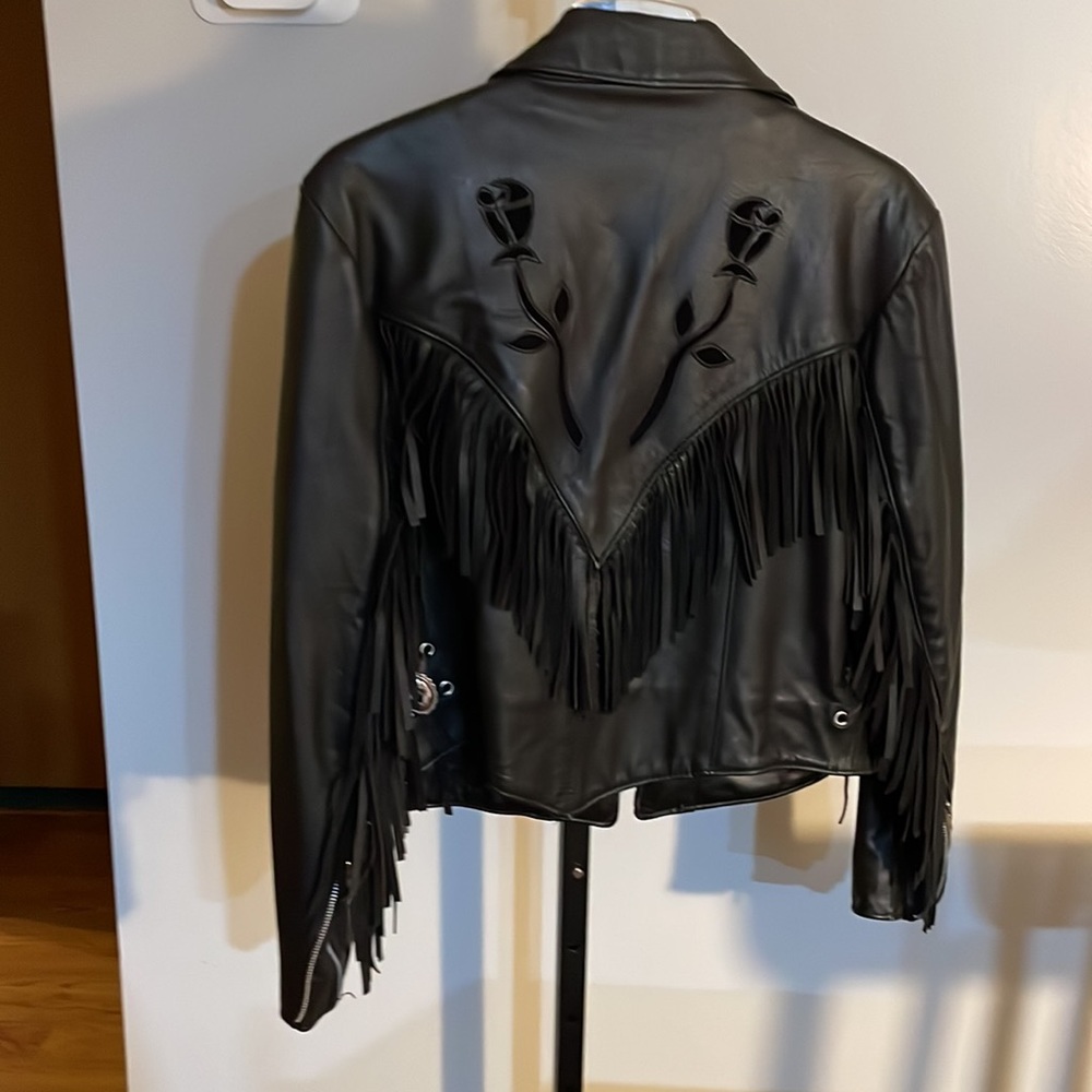 Women’s Steer Brand Leather Biker Jacket w/ Rose cutouts
